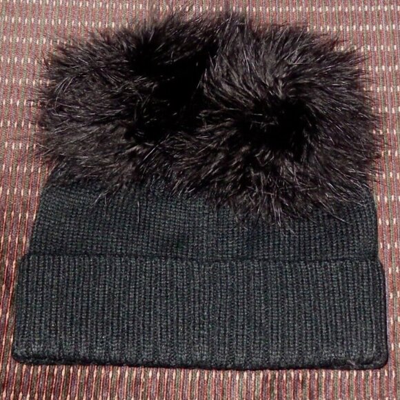 KATE SPADE NEW YORK meow marabou pompom beanie BLACK NWT - Picture 2 of 3